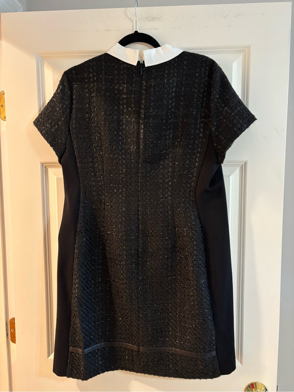 Karl Lagerfeld Black Tweed Sheath Dress with White Collar and Satin Bow - Picture 8 of 11